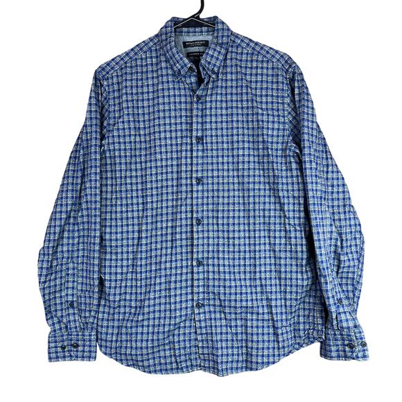 Banana Republic Mens Shirt Blue Plaid Luxe Flannel Button Down Camden Fit M - Picture 1 of 13